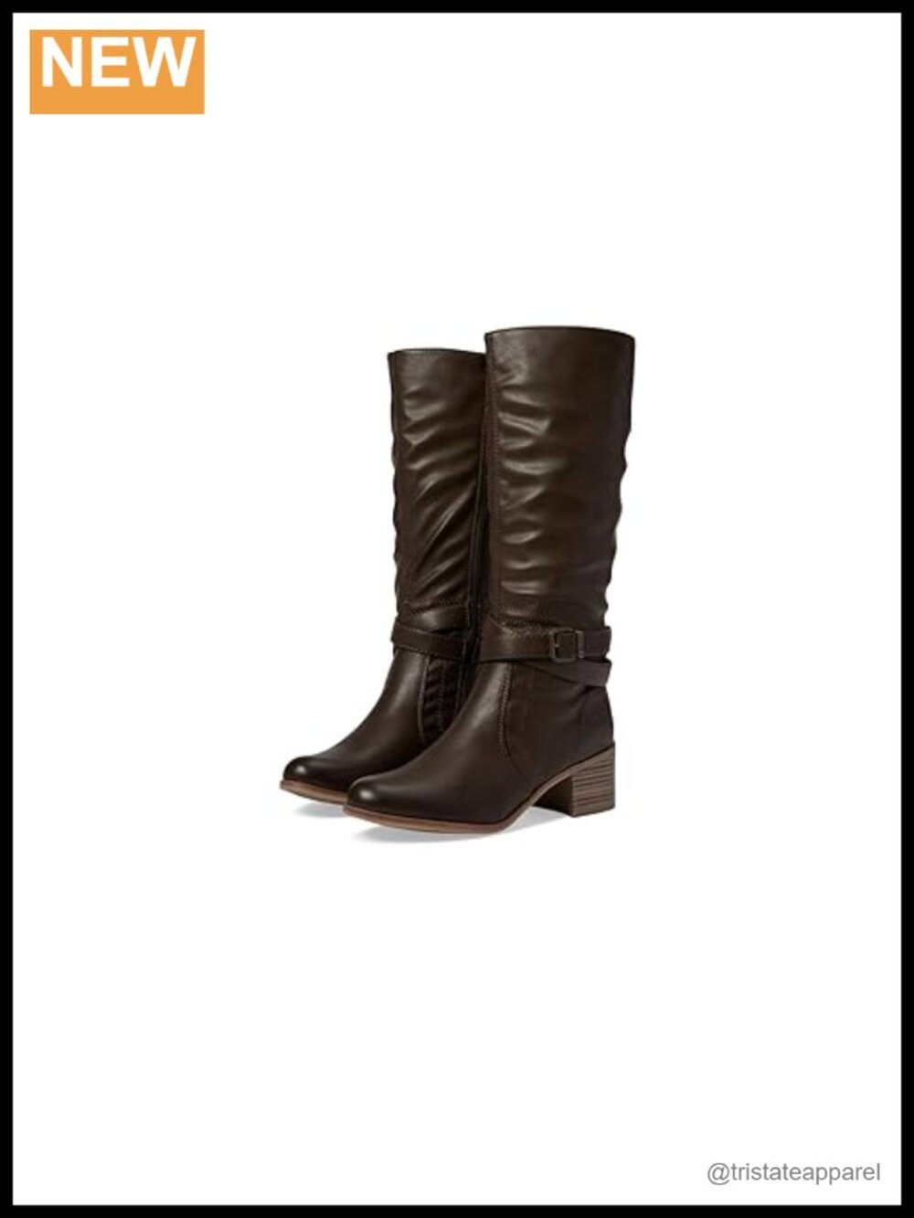 Faux Leather Knee High Boots Block Heel 2.5" Zip